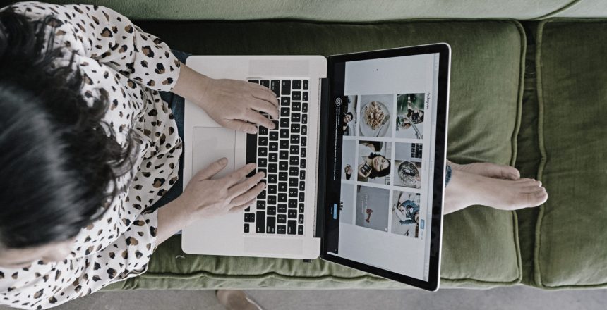 woman working on a laptop from home