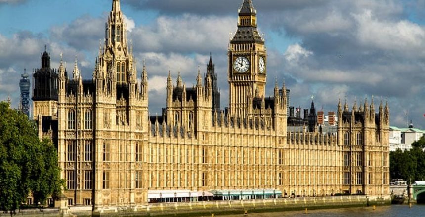 Aerial View of Big Ben and Parliament at Dusk on the River Thames